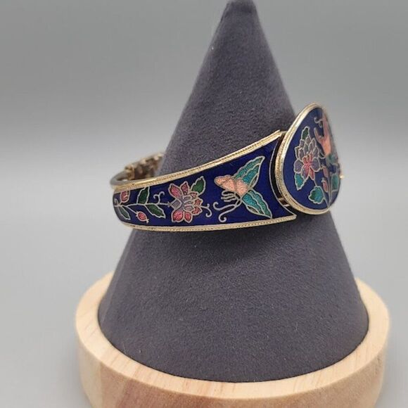 Vintage Gold Tone Cloisonné Hinged Bracelet - Picture 2 of 6